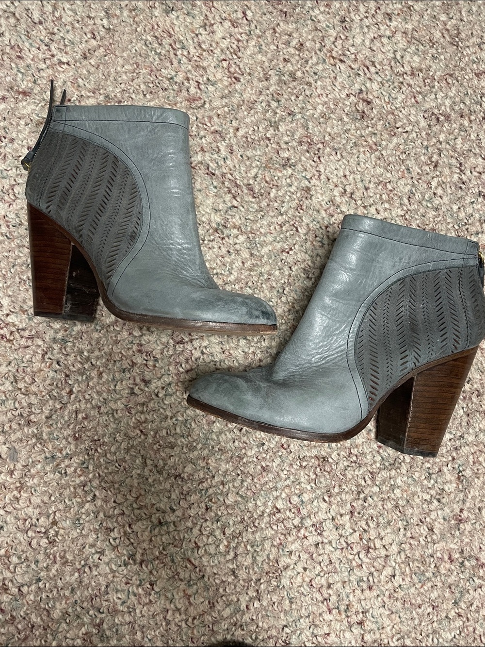 Coach Gray heeled Leather Ankle Boots with cut out accents